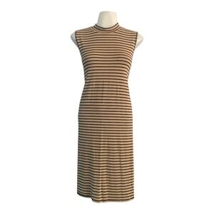 Another Love Bodycon Dress Striped Sleeveless Mock Neck‎ Tan Black Size Large